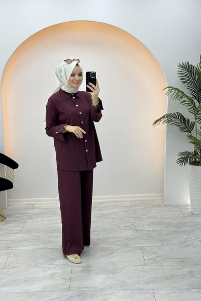 Marcha Gold Düğme Detaylı Takım Mürdüm