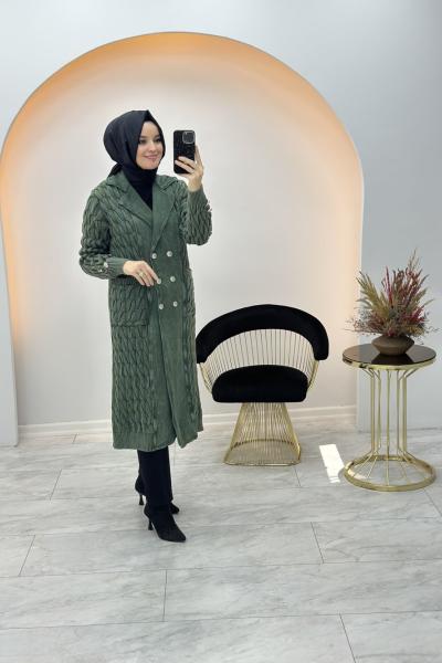 Örgü Detay Yıkamalı Kap Haki