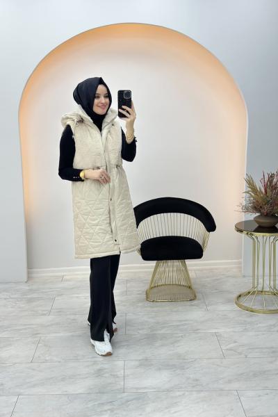 Kampanyalı Kürklü Yelek Krem