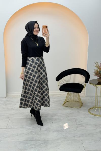 Ekoseli Scuba Etek Siyah