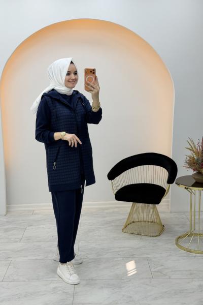 Kapitone Üçlü Takım Lacivert