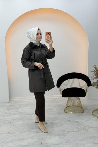 Ekose Detaylı Kap Kahverengi