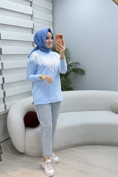 Boncuk Detaylı Yumoş Tunik Bebe Mavisi