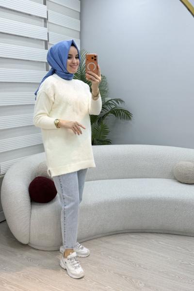 Boncuk Detay Yumoş Tunik Ekru
