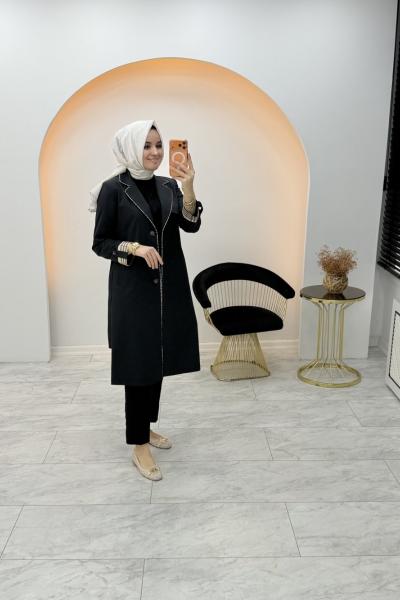 İnce Biyeli Trenç Siyah
