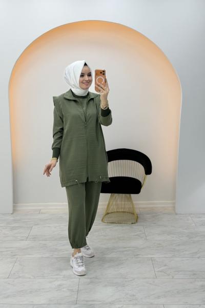 Adel Üçlü Yelekli Takım Haki