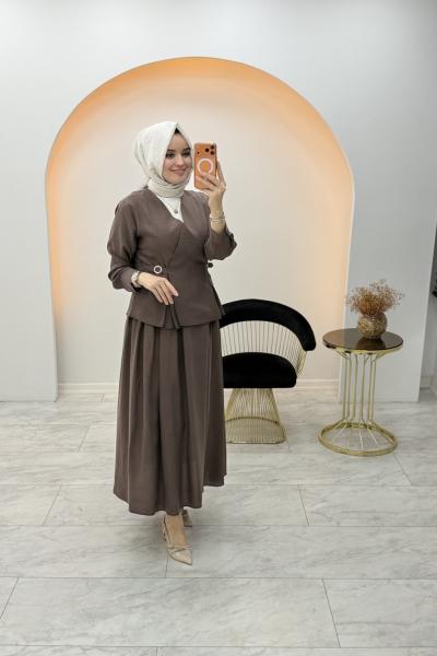 Nüha Etekli Takım Kahverengi