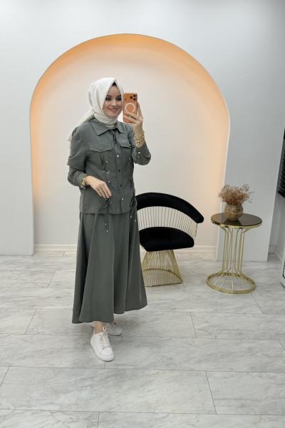 Çise Tensel Etekli Takım Nefti Yeşili