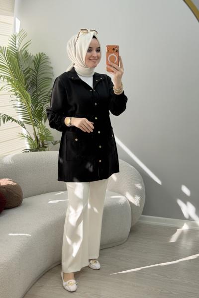 Cep Detaylı Qupra Kap Siyah