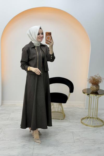 Kot Jile Elbise Kahverengi