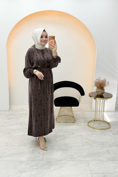 Düğmeli Qupra Elbise Kahverengi