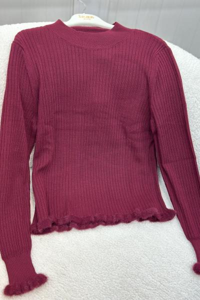 Fırfır Detaylı Kazak Bordo