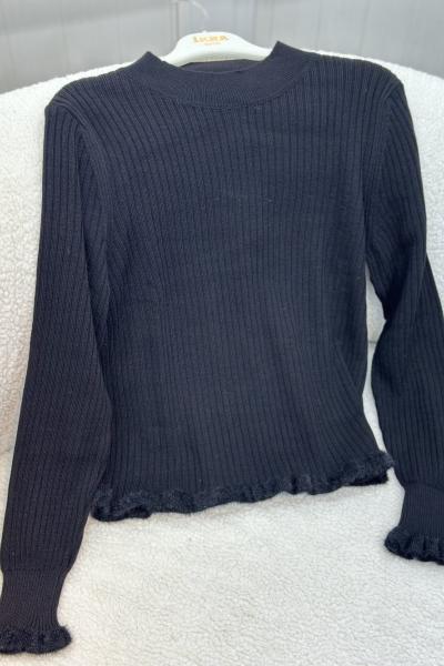 Fırfır Detaylı Kazak Siyah