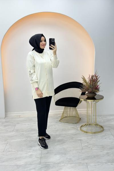 İşleme Detay Hırka Krem