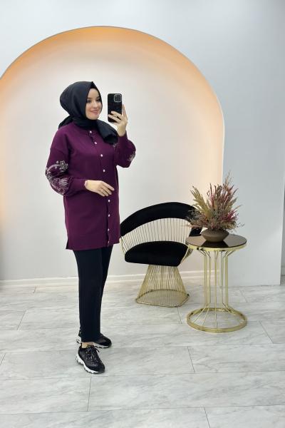 İşleme Detay Hırka Mürdüm