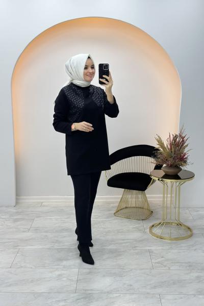 Cemre File Detaylı Tunik Siyah